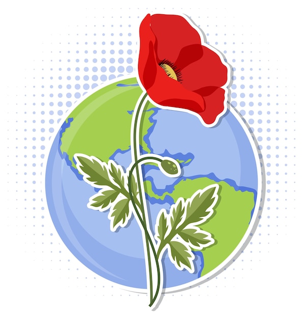 Gratis vector poppy bloem op wereldbol icoon