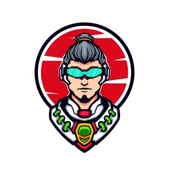 Portret cyberpunk mannelijk karakter avatar vector mascotte