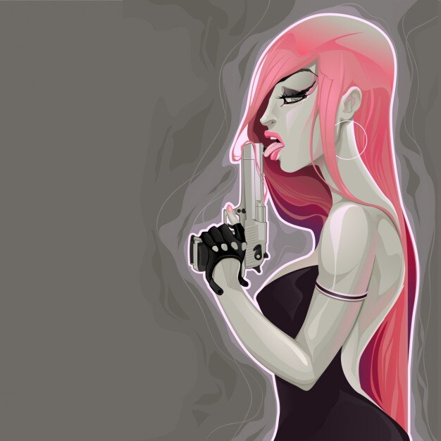Portret van een dame met een pistool Vector illustratie