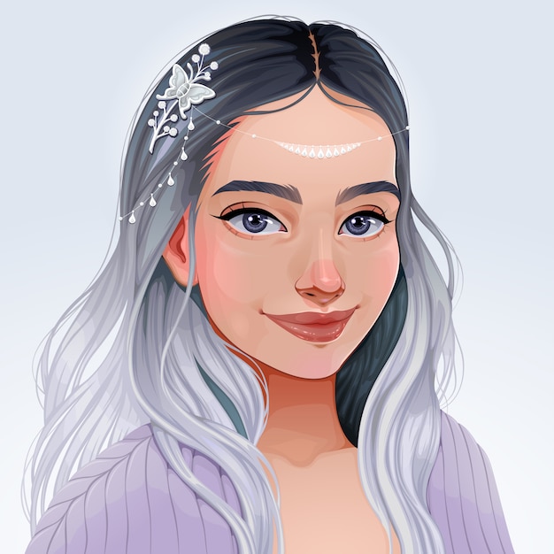 Gratis vector portret van een mooi meisje met tiara op haar hoofd