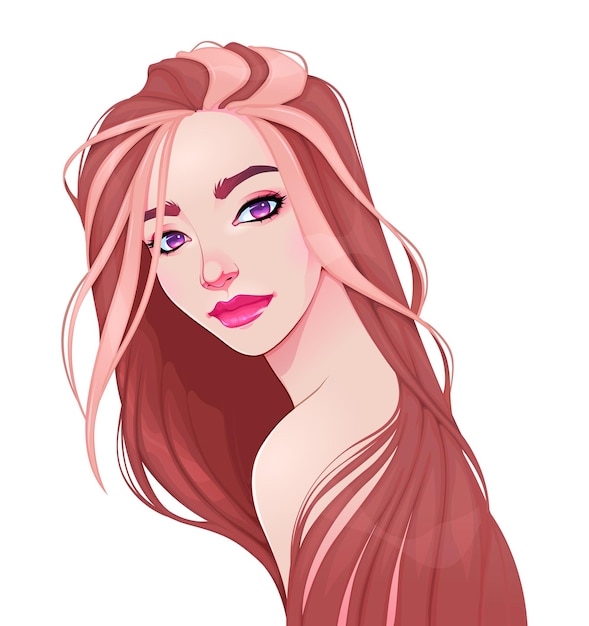 Gratis vector portret van een mooie vrouw met lang haar