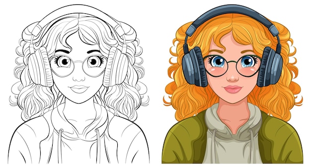 Portret van een vrouw met een headset die naar muziek luistert