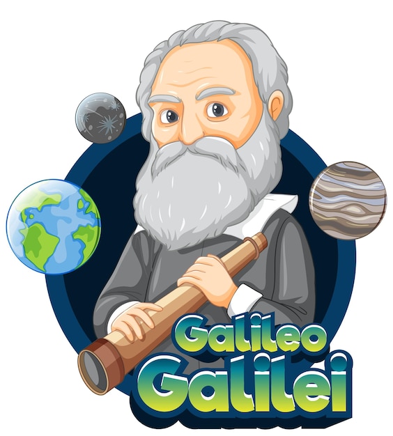 Portret van Galileo Galilei in cartoonstijl