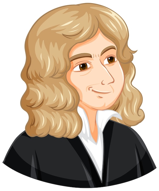 Gratis vector portret van isaac newton in cartoonstijl