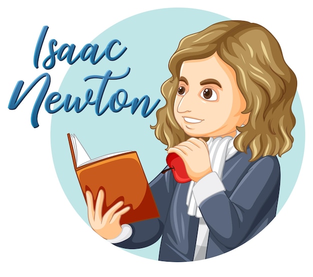 Gratis vector portret van isaac newton in cartoonstijl