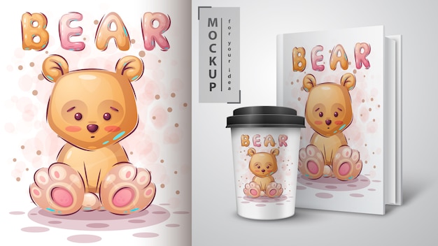 Poster met teddybeer en merchandising