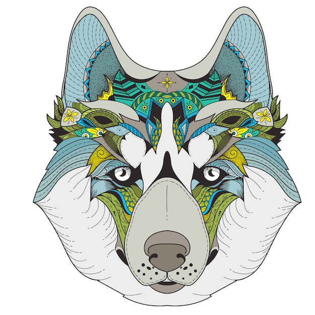 Gratis vector poster met zenart patroonachtig husky