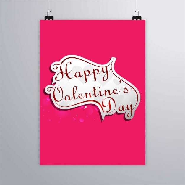 Poster rosa con un corazón, feliz san valentín