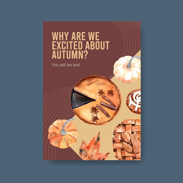 Poster sjabloon met herfst dagelijkse conceptontwerp voor brochure en folder aquarel