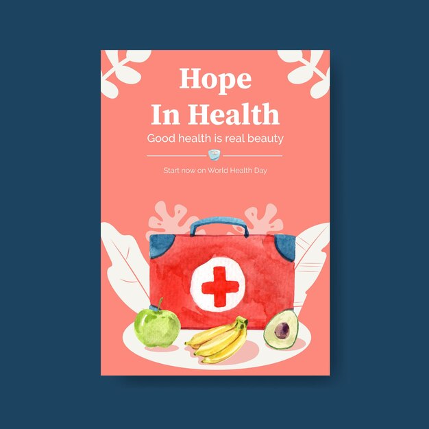 Poster sjabloon voor wereldgezondheidsdag conceptontwerp voor brochure aquarel illustratie