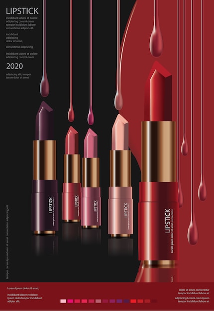 Gratis vector poster sjabloonontwerp cosmetische lippenstift illustratie