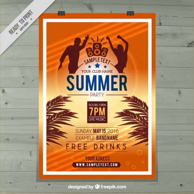 Gratis vector poster zomerfeest in oranje kleur