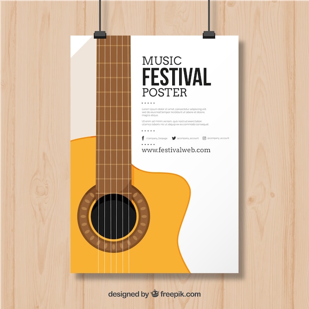 Posterontwerp met gitaar voor muziekfestival