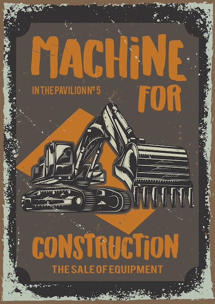 Posterontwerp met illustratie van machines voor de bouw