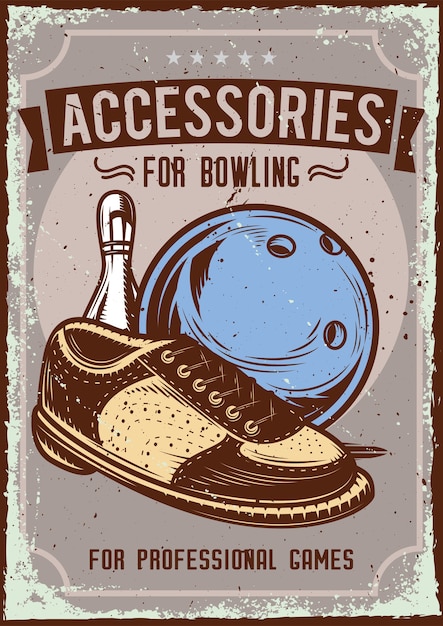 Posterontwerp met illustratie van reclame voor bowlingaccessoires