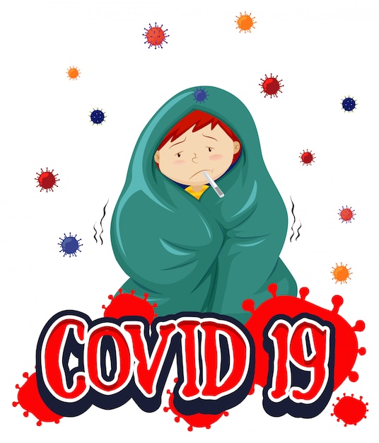 Gratis vector posterontwerp voor coronavirus thema met zieke jongen