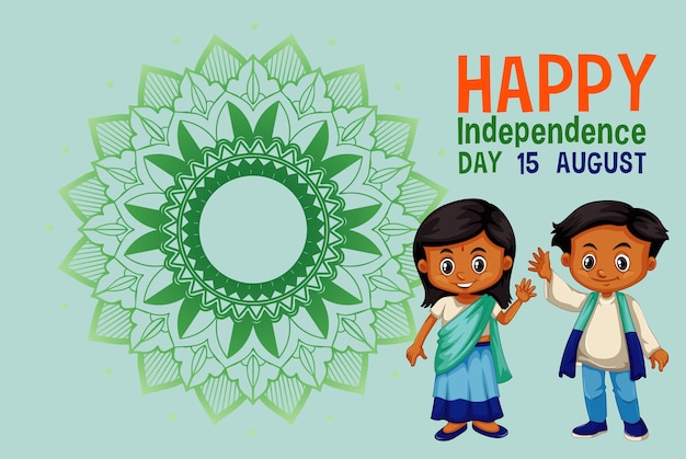 Gratis vector posterontwerp voor de onafhankelijkheidsdag van india met twee kinderen