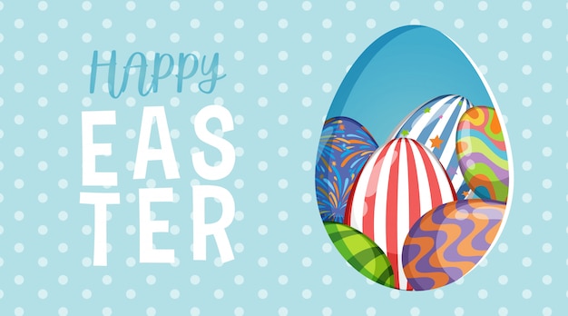 Posterontwerp voor Pasen met beschilderde eieren op polka dot achtergrond