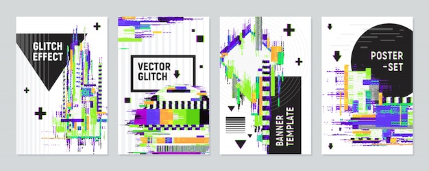 Gratis vector posters set met glitch effect