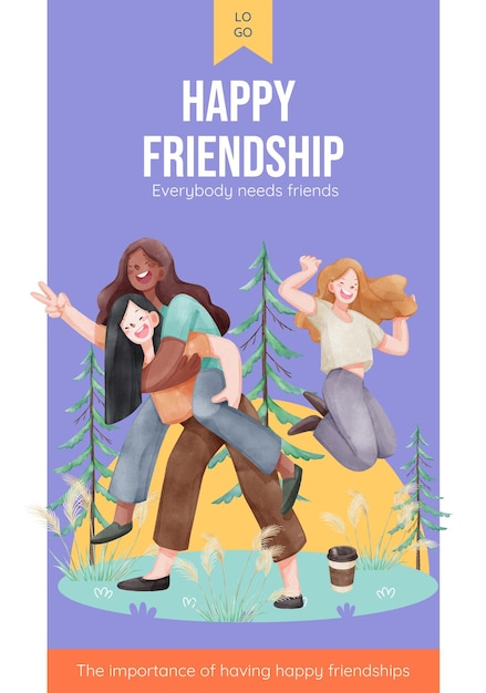 Postersjabloon met vriendschapsherinneringen conceptwaterverfstijl