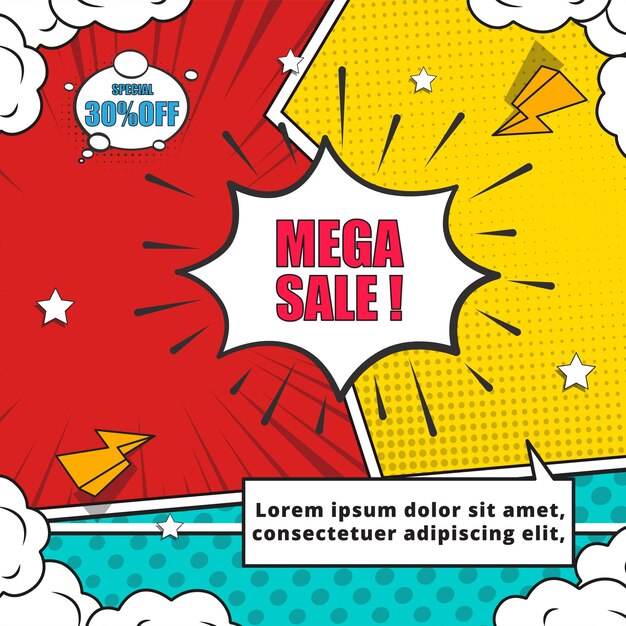 Postersjabloon voor verkoop in komische stijl