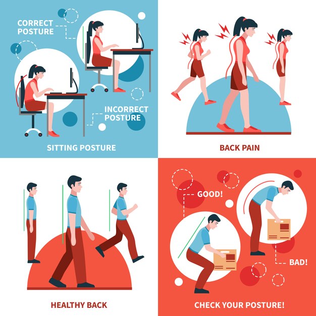 Gratis vector posture 2x2 design concept set