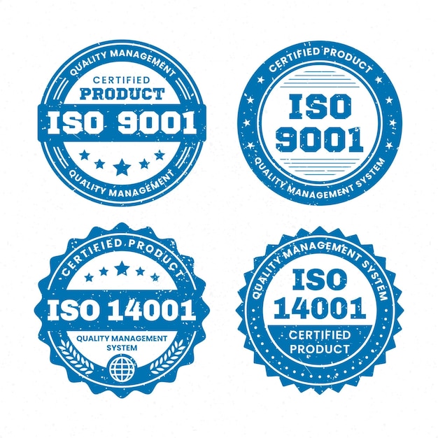 Gratis vector postzegelverzameling met iso-certificering