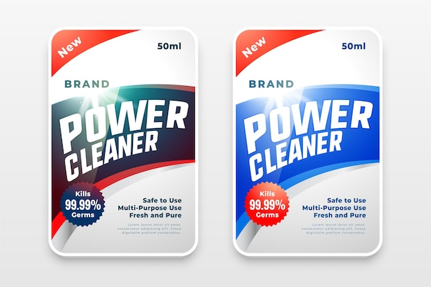 Gratis vector power cleaner wasmiddel etiketten stickers ontwerp voor uw product
