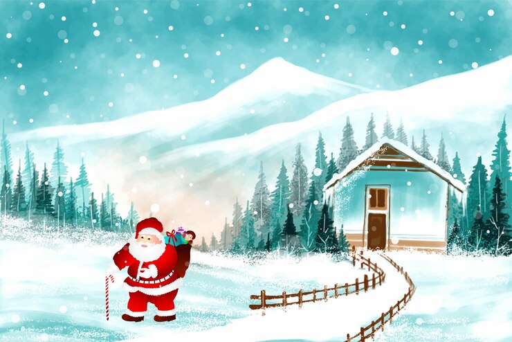 Gratis Vector prachtig winterlandschap met huis op besneeuwde kerstkaartachtergrond