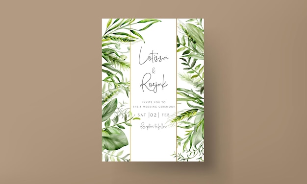 Prachtige aquarel groen bladeren bruiloft uitnodigingskaart