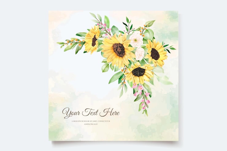 Gratis Vector prachtige aquarel zonnebloem uitnodigingskaart
