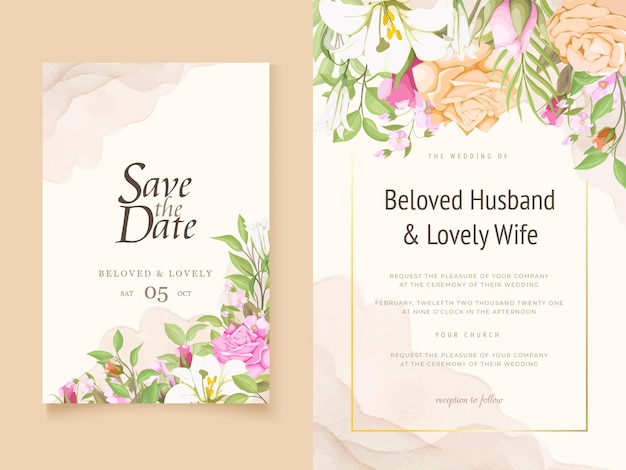 Prachtige bruiloft uitnodigingskaart bloemen sjabloon
