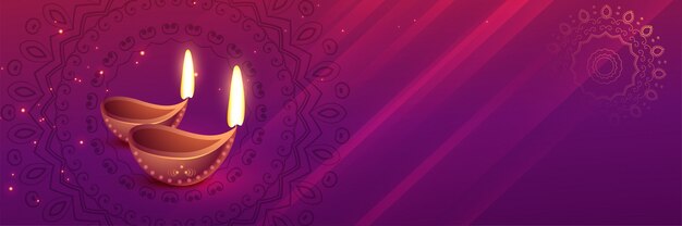 Prachtige diwali festival banner met diya kunst