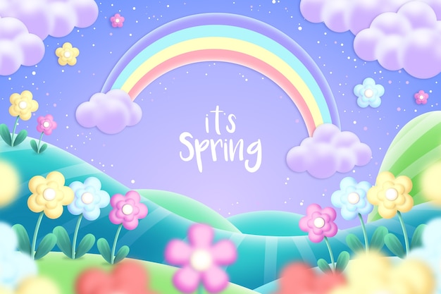 Gratis vector prachtige lente achtergrond met regenboog