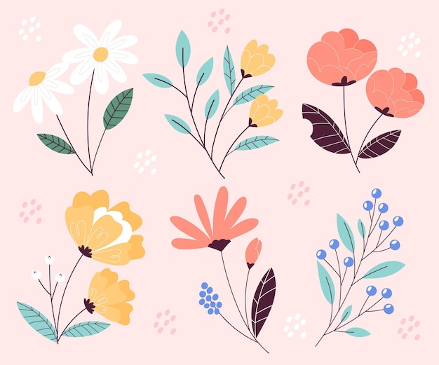 Gratis vector prachtige lente bloemen set