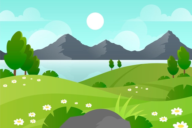 Gratis vector prachtige lente landschap-achtergrond