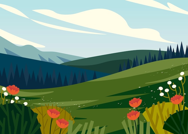 Gratis vector prachtige lente landschap-achtergrond