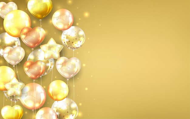 Premium gouden ballonnen achtergrond voor decoratieve feestkaart