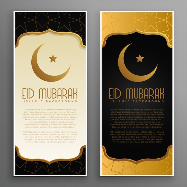 Premium gouden eid mubarak festival banners instellen