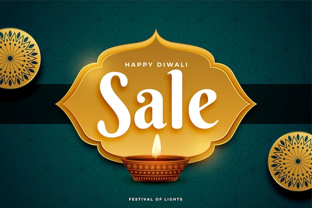 Premium happy diwali-verkoopbanner met lamp of diya-ontwerp