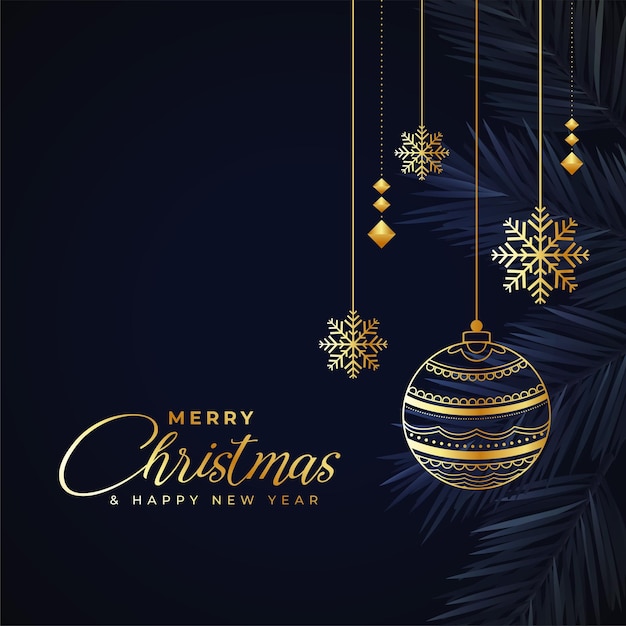 Gratis vector premium merry christmas-wenskaart met gouden balontwerp