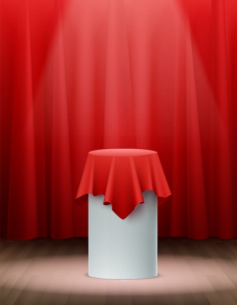 Presentatie rode zijden doek op het podium realistisch