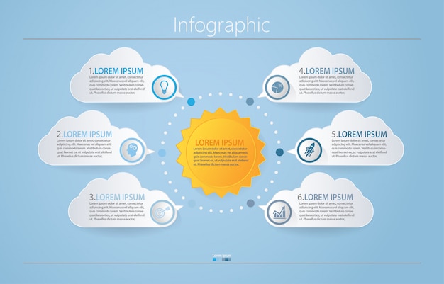 Presentatie zakelijke infographic sjabloon met 6 opties. Premium Vector