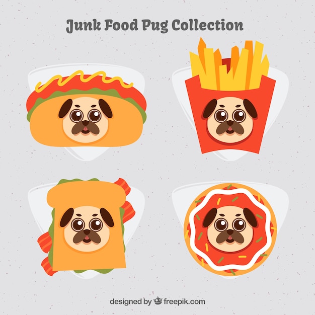 Pretpakket fastfood met pugs