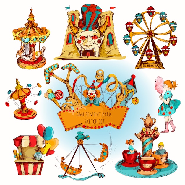 Gratis vector pretpark gekleurde set