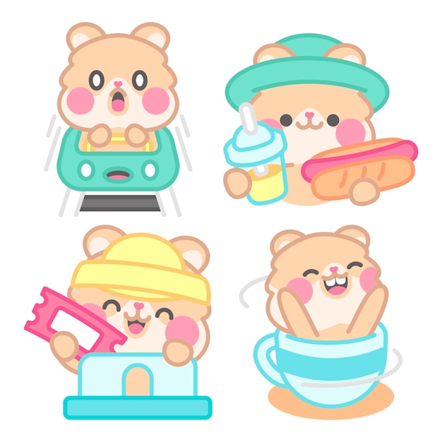 Gratis vector pretpark stickers collectie met kimchi de hamster