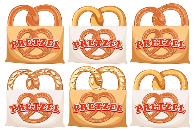 Gratis vector pretzelbroodjes in elke papieren zak