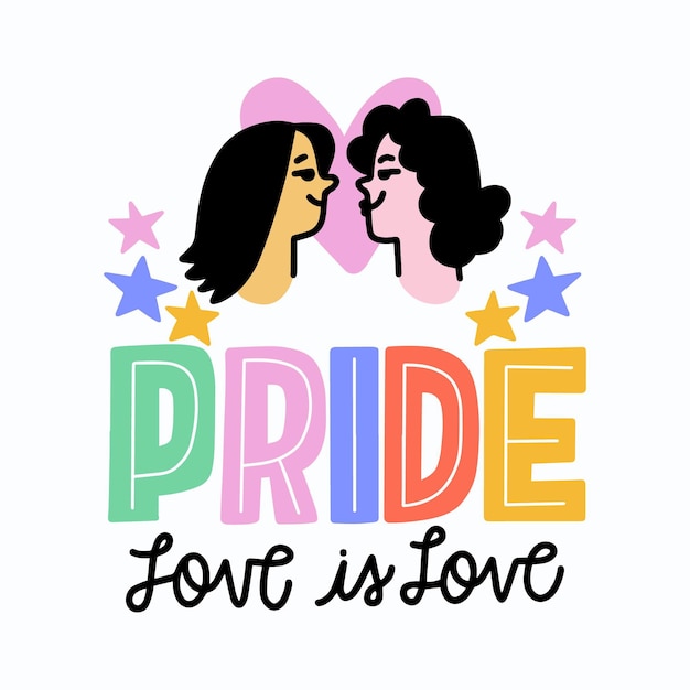 Pride day belettering met lesbisch koppel