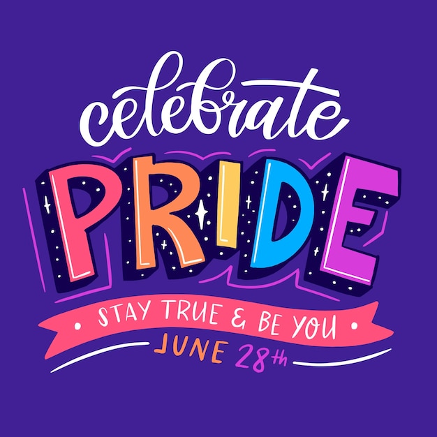 Gratis vector pride day belettering op paarse achtergrond