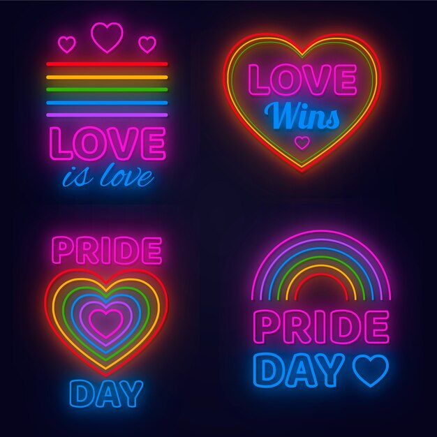 Pride day neon sign set